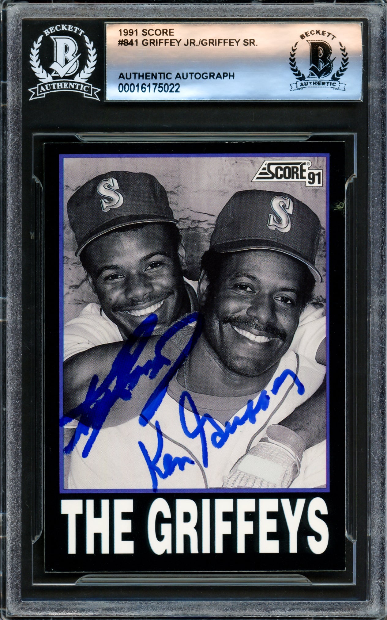 Ken Griffey Jr. & Sr. Autographed 1991 Score Card #841 Seattle Mariners Beckett BAS Stock #221168