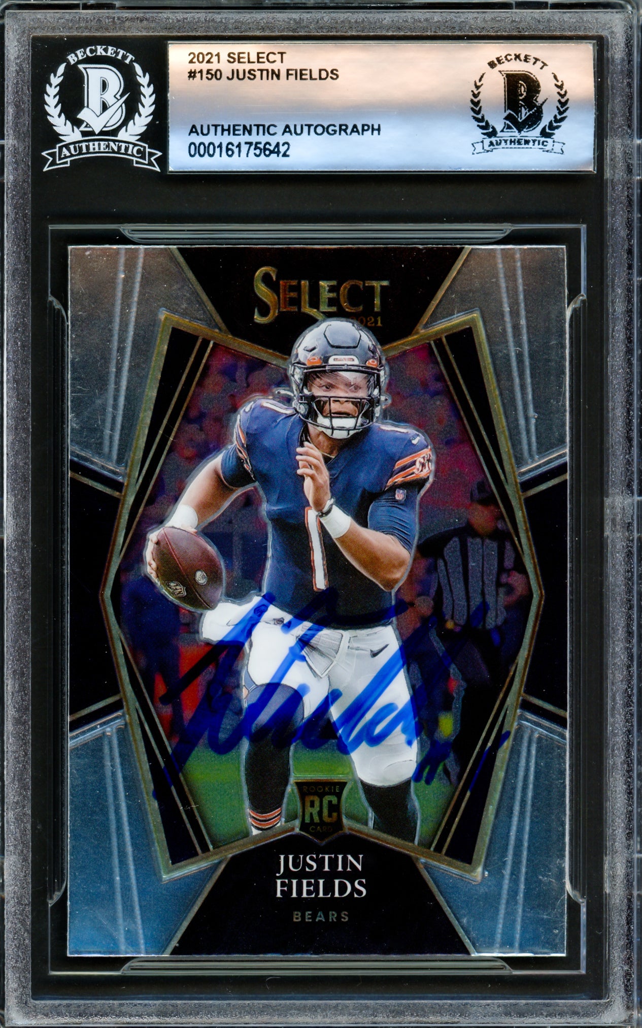 Justin Fields Autographed 2021 Select Rookie Card #150 Chicago Bears Beckett BAS Stock #221178