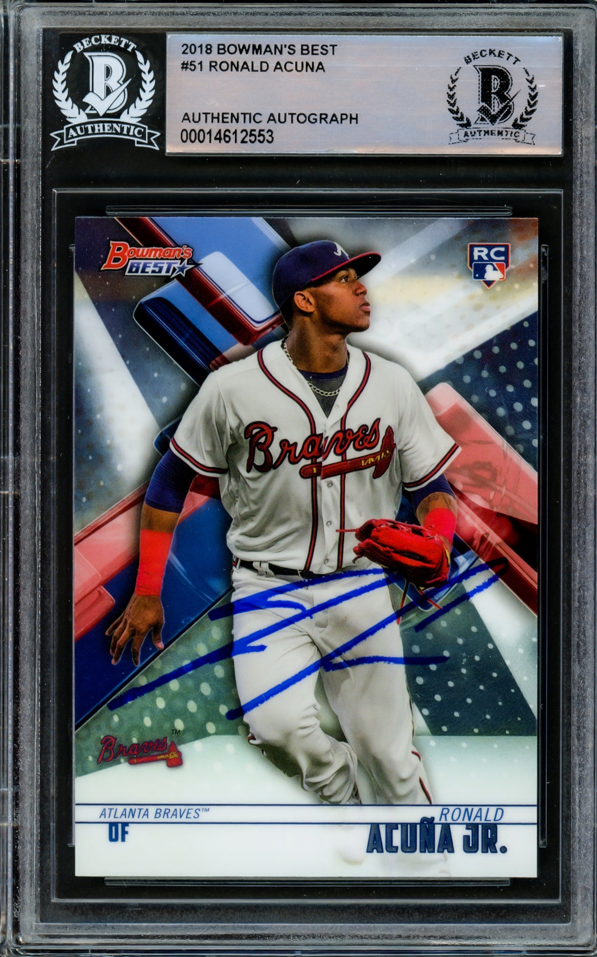 Ronald Acuna Jr. Autographed 2018 Bowman's Best Rookie Card #51 Atlanta Braves Beckett BAS #14612553