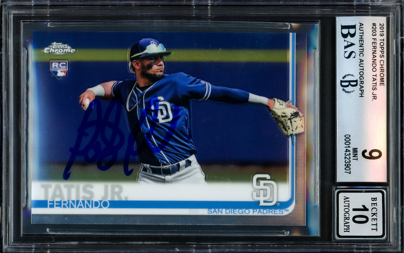 Fernando Tatis Jr. Autographed 2019 Topps Chrome Rookie Card #203 San Diego Padres BGS 9 Auto Grade Gem Mint 10 Beckett BAS #14323907