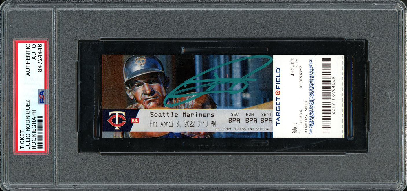 Julio Rodriguez Autographed MLB Debut Ticket Seattle Mariners Harmon Killebrew Statue Picture PSA/DNA #84724446