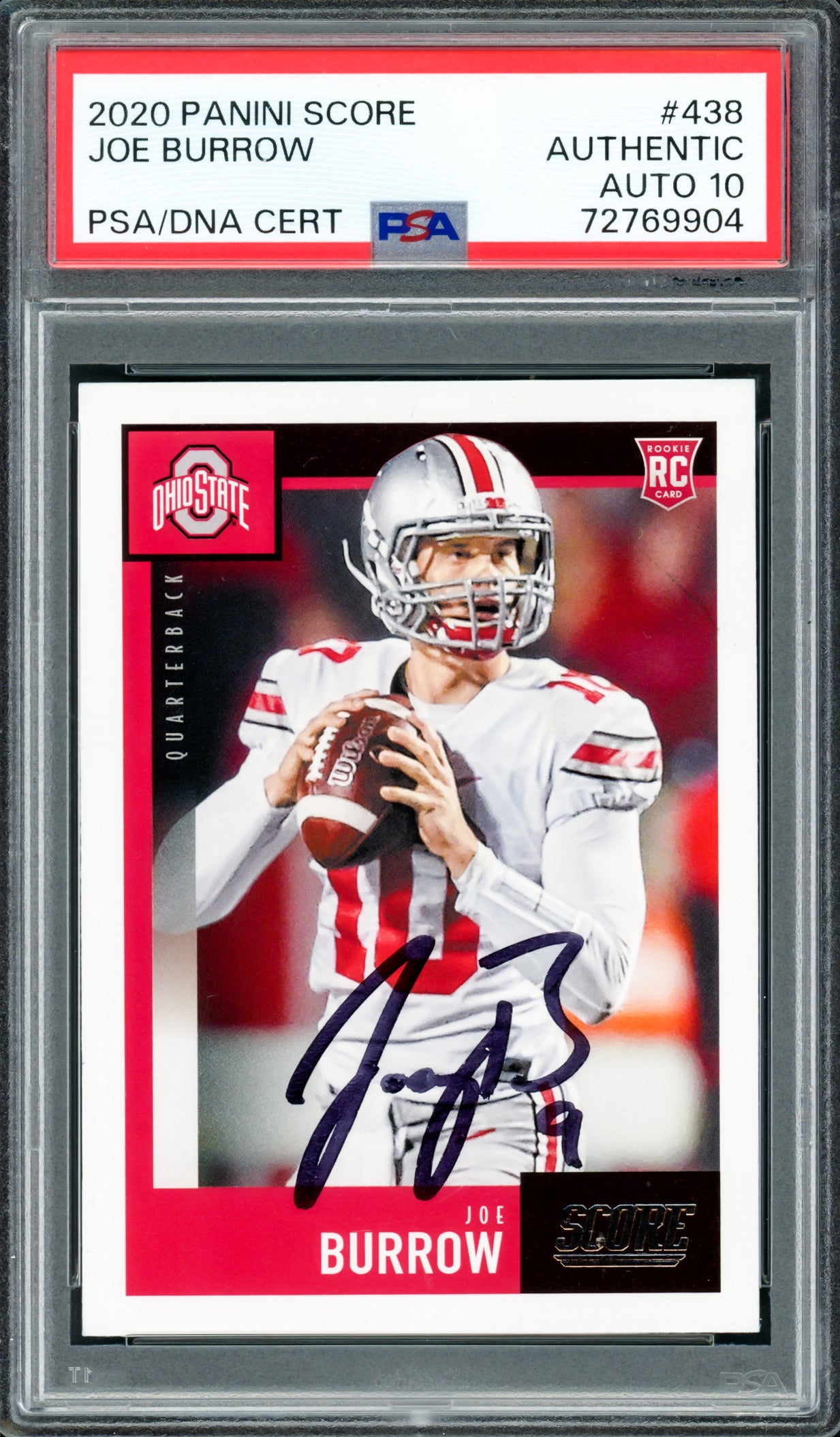 Joe Burrow Autographed 2020 Panini Score Rookie Card #438 Cincinnati Bengals Auto Grade Gem Mint 10 PSA/DNA #72769904