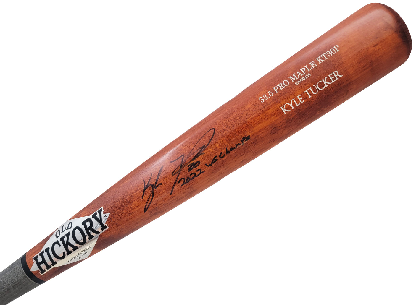 Kyle Tucker Autographed Brown Old Hickory Player Model Bat Houston Astros "2022 WS Champs" Beckett BAS Witness Stock #210077