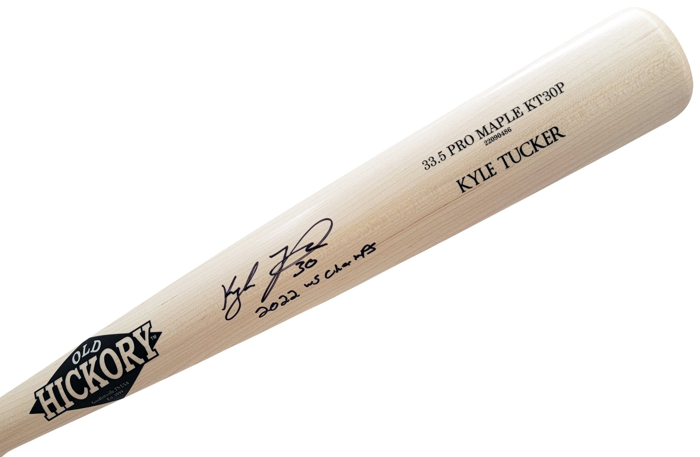 Kyle Tucker Autographed Blonde Old Hickory Player Model Bat Houston Astros "2022 WS Champs" Beckett BAS Witness Stock #210078