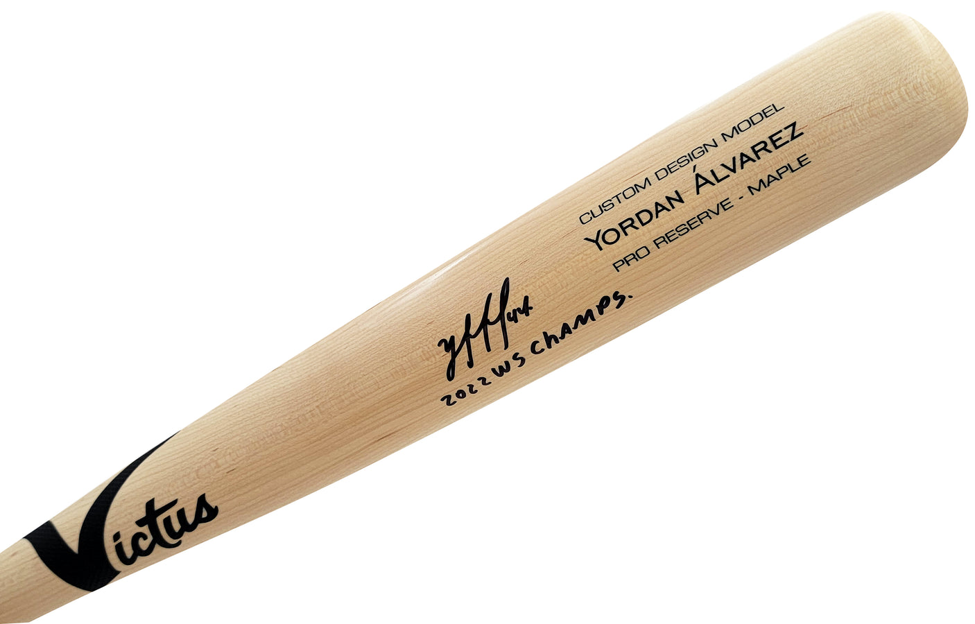 Yordan Alvarez Autographed Blonde Victus Player Model Bat Houston Astros "2022 WS Champs" Beckett BAS Witness Stock #210083