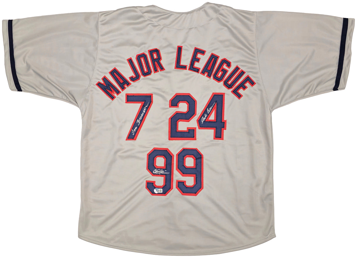 Major League Charlie Sheen, Corbin Bernsen & Tom Berenger Autographed Gray Jersey Beckett BAS Witness Stock #221308