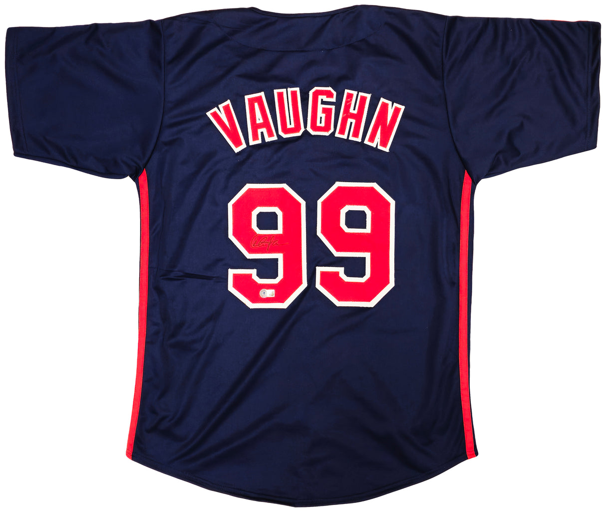 Charlie Sheen Autographed Navy Jersey Major League Ricky 'Wild Thing' Vaughn Beckett BAS Witness Stock #221304