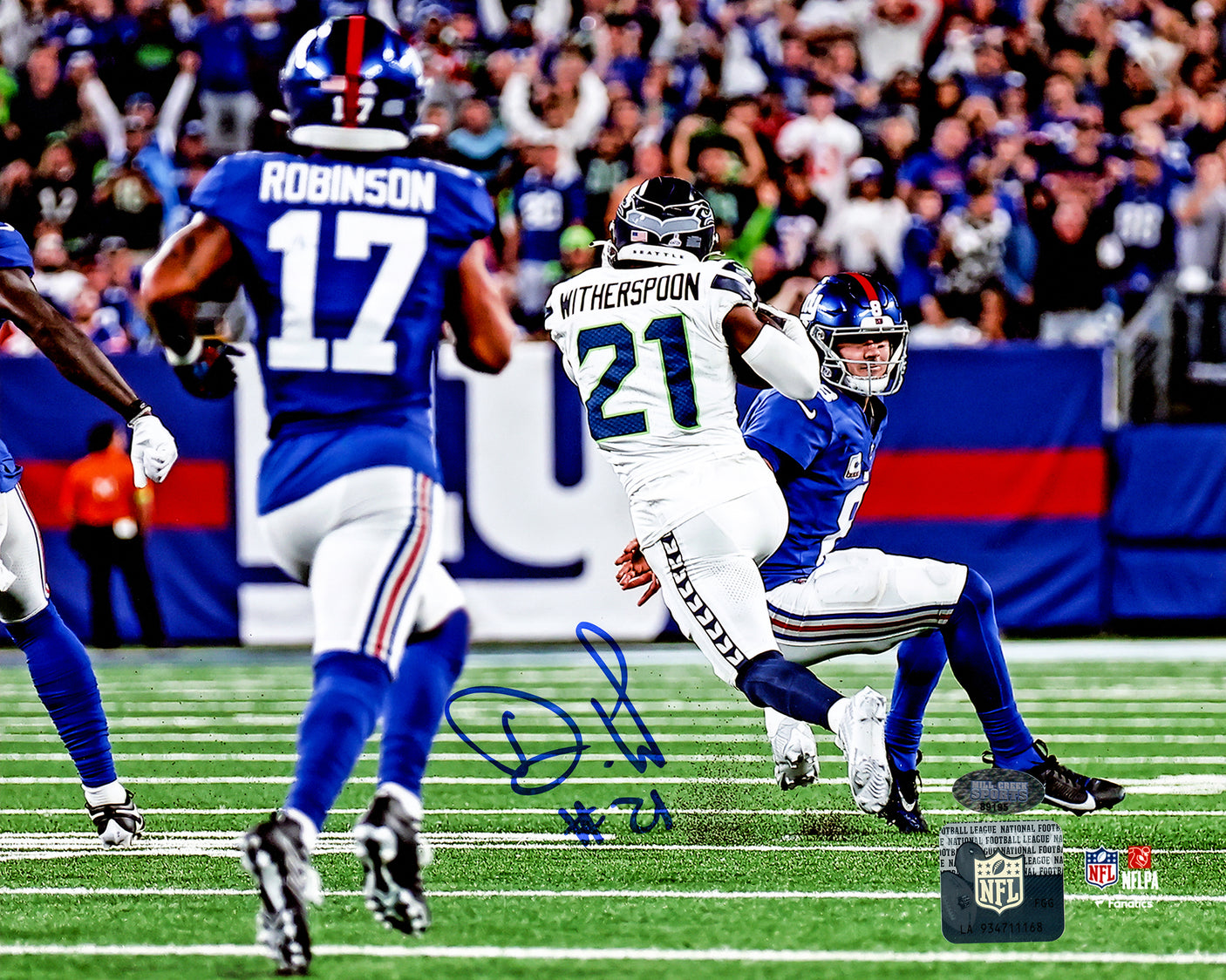 Devon Witherspoon Autographed 8x10 Photo Seattle Seahawks Pick 6 Interception MCS Holo Stock #221348
