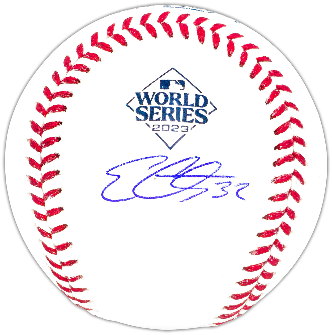 Evan Carter Autographed Official 2023 World Series Logo MLB Baseball Texas Rangers Beckett BAS Witness Stock #221324