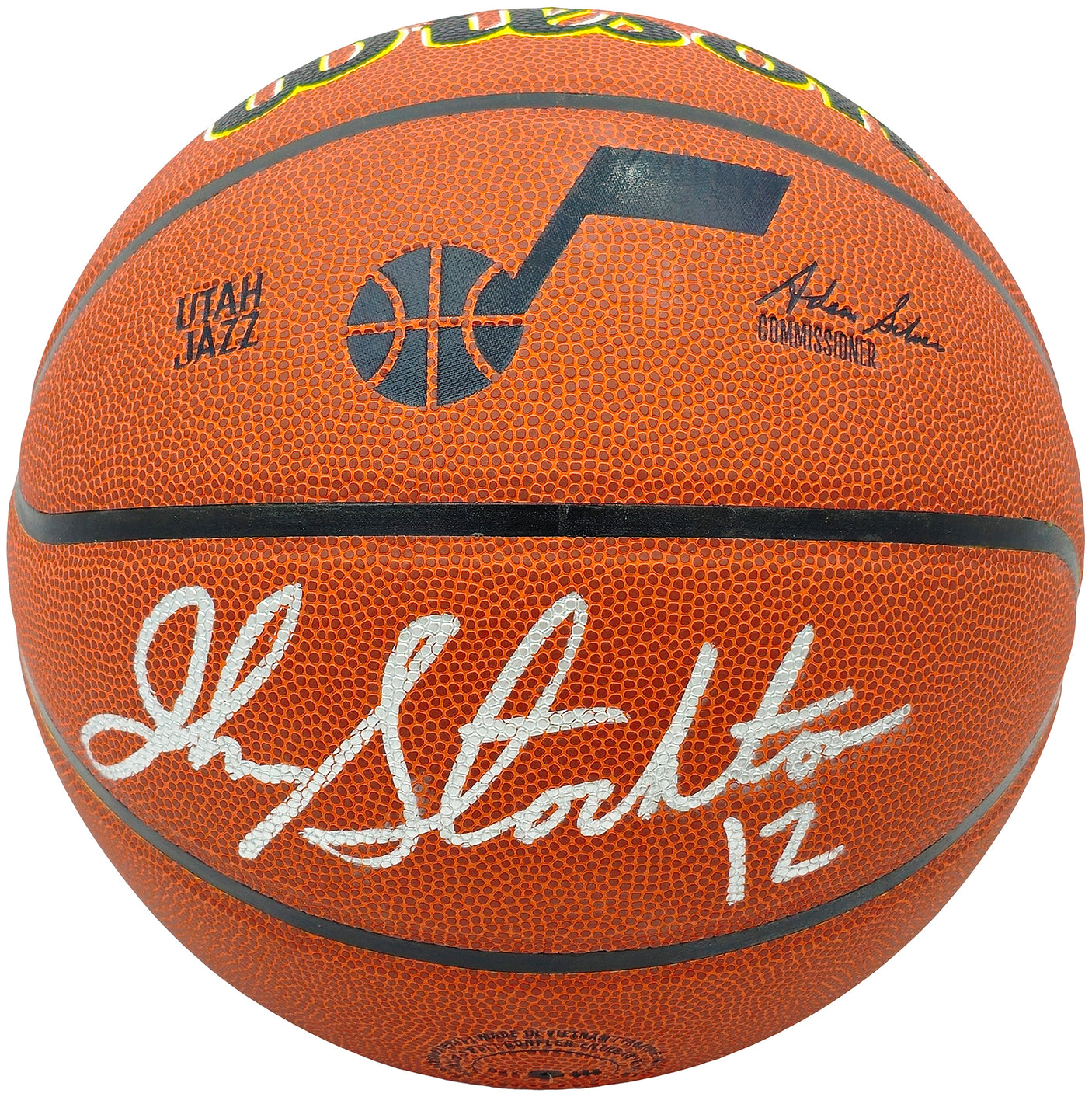 John Stockton & Karl Malone Autographed Composite Leather Utah Jazz Logo Basketball Beckett BAS Witness Stock #235782