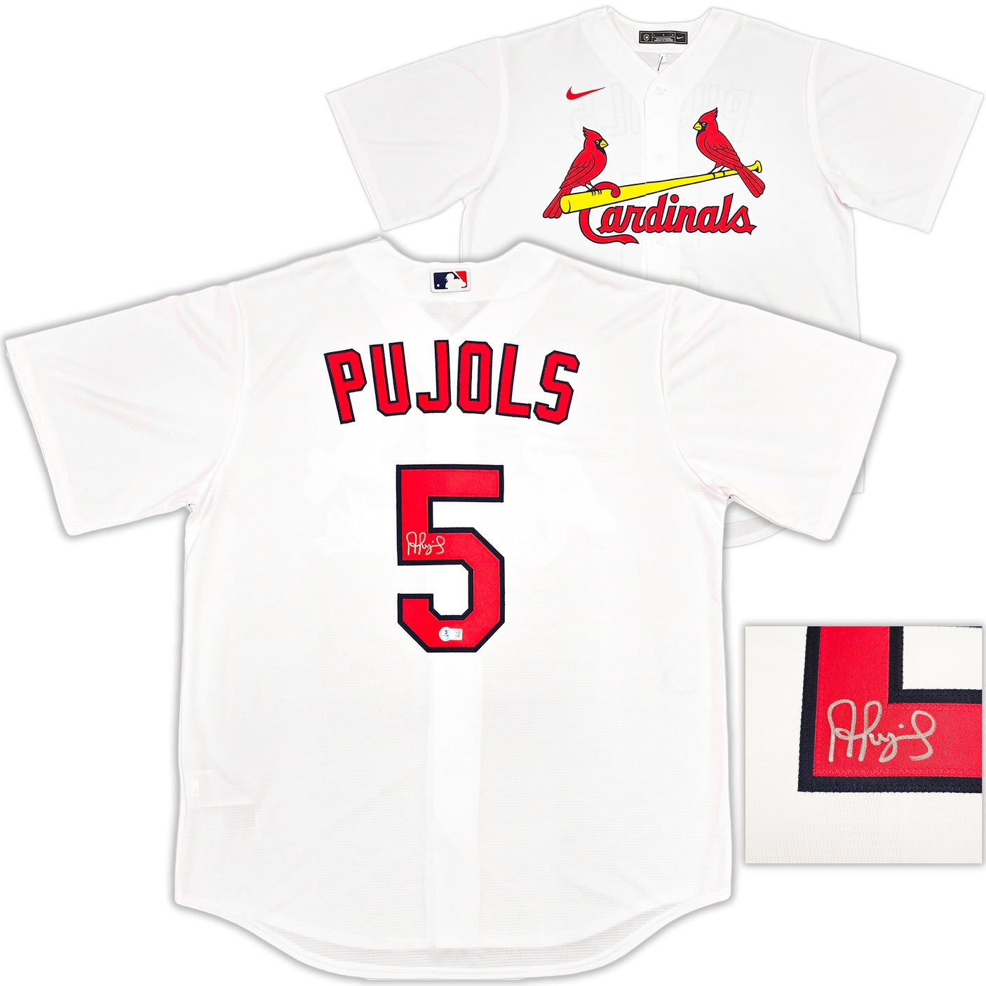 St. Louis Cardinals Albert Pujols Autographed White Nike Jersey Size L Beckett BAS Witness Stock #235726