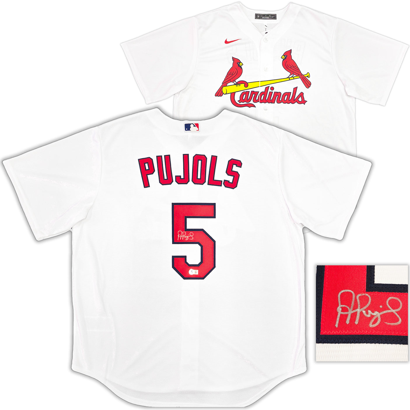 St. Louis Cardinals Albert Pujols Autographed White Nike Jersey Size XL Beckett BAS Witness Stock #235725