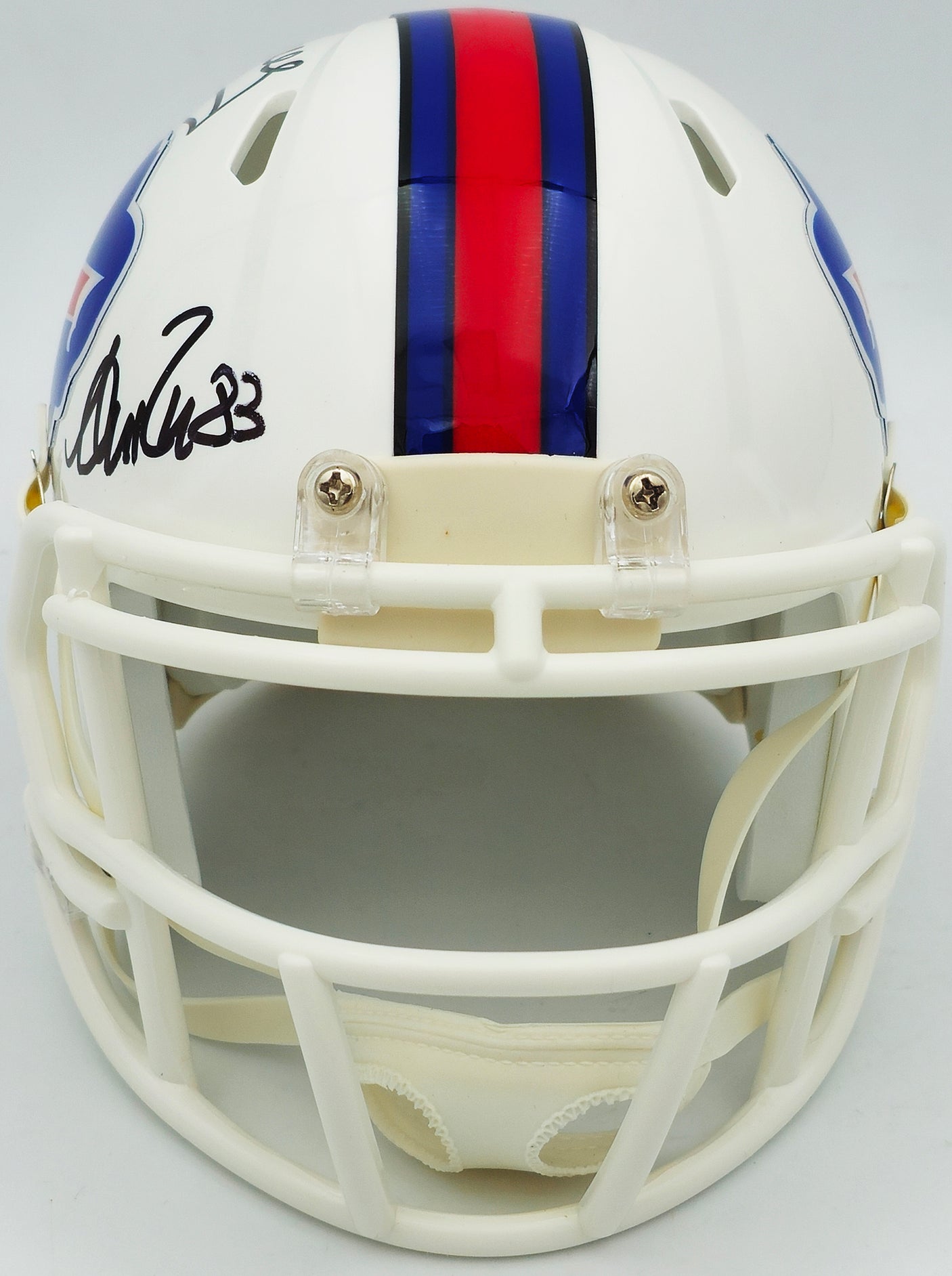 Jim Kelly, Thurman Thomas & Andre Reed Autographed Buffalo Bills Team Greats White Speed Mini Helmet Beckett BAS Witness Stock #236172