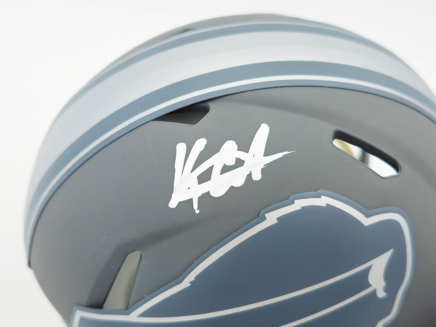 Keon Coleman Autographed Buffalo Bills Slate Gray Speed Mini Helmet Beckett BAS Witness Stock #236175