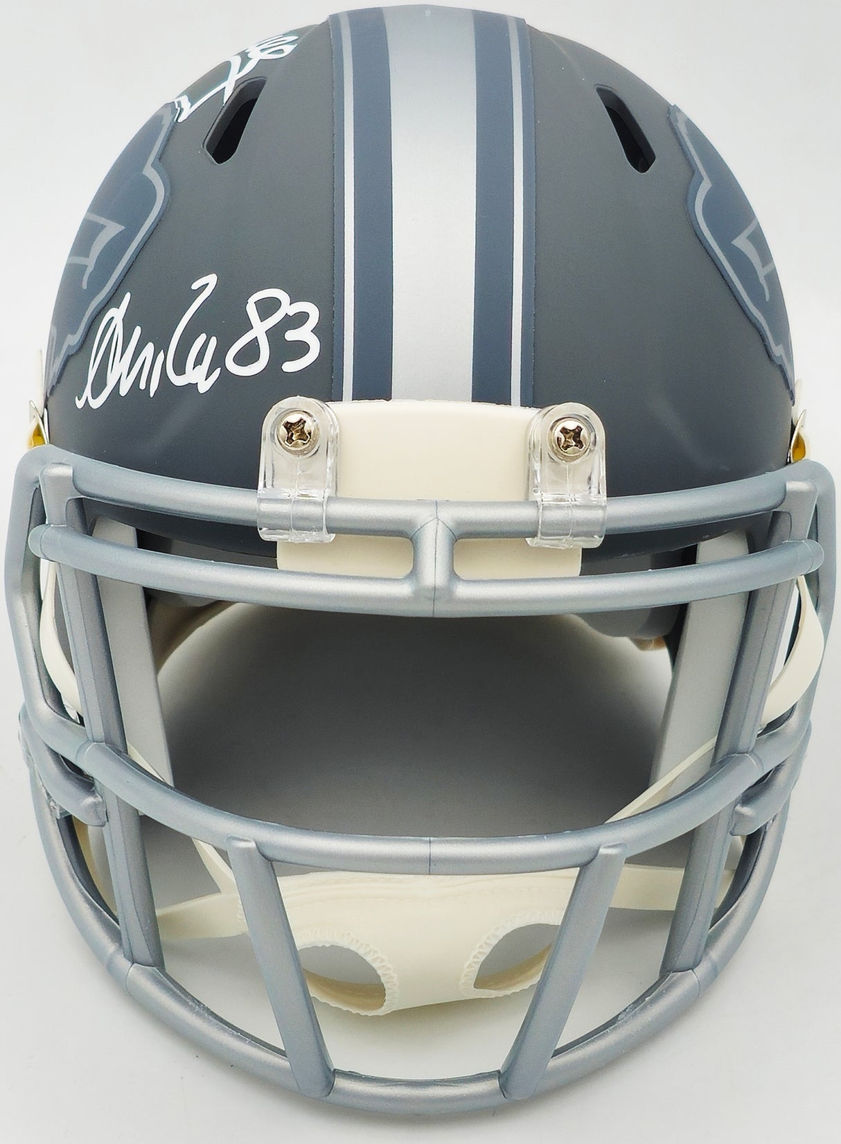 Jim Kelly, Thurman Thomas & Andre Reed Autographed Buffalo Bills Team Greats Slate Gray Speed Mini Helmet Beckett BAS Witness Stock #236173