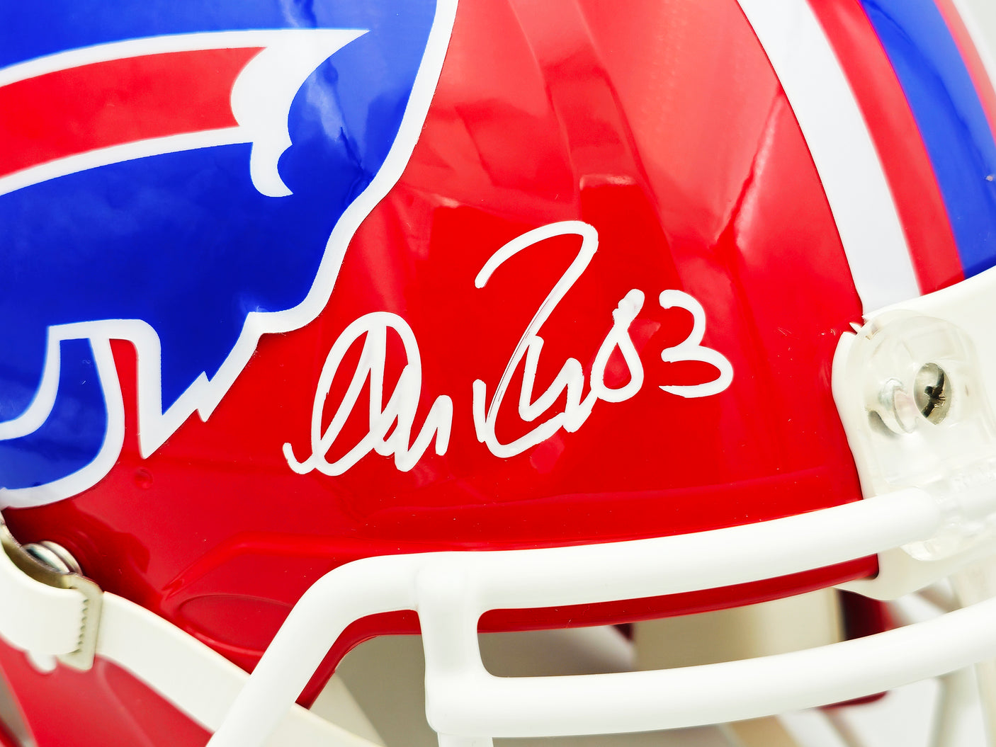 Jim Kelly, Thurman Thomas & Andre Reed Autographed Buffalo Bills Team Greats Red 1987-01 Throwback Full Size Speed Authentic Helmet Beckett BAS Witness Stock #236169