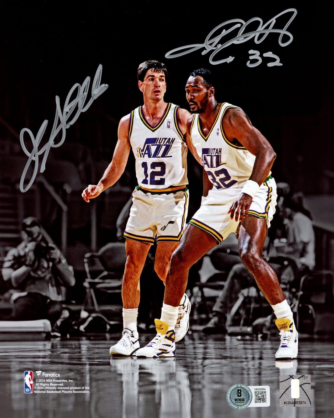 John Stockton & Karl Malone Autographed 8x10 Photo Utah Jazz Spotlight Beckett BAS Witness Stock #235779