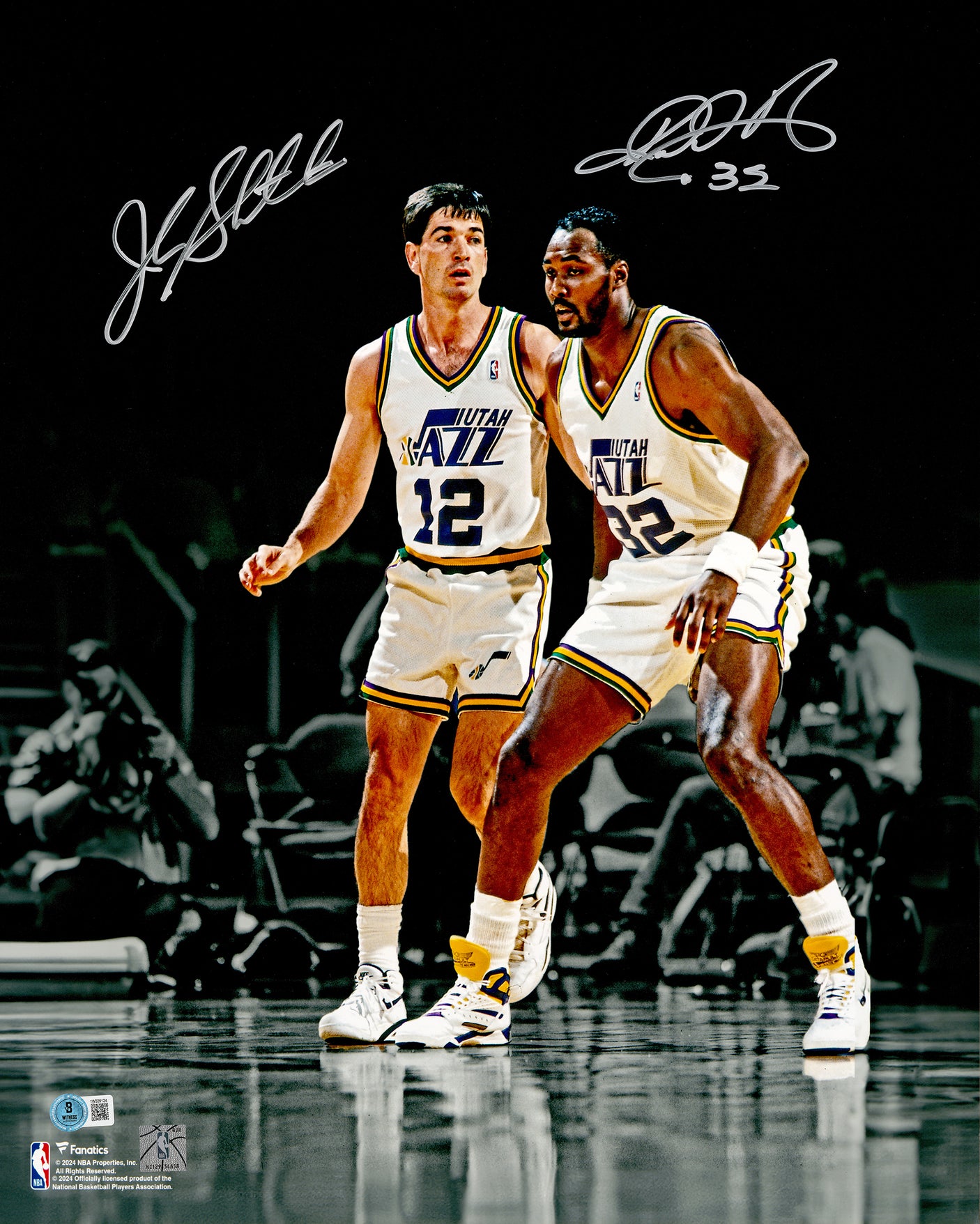 John Stockton & Karl Malone Autographed 16x20 Photo Utah Jazz Spotlight Beckett BAS Witness Stock #235776