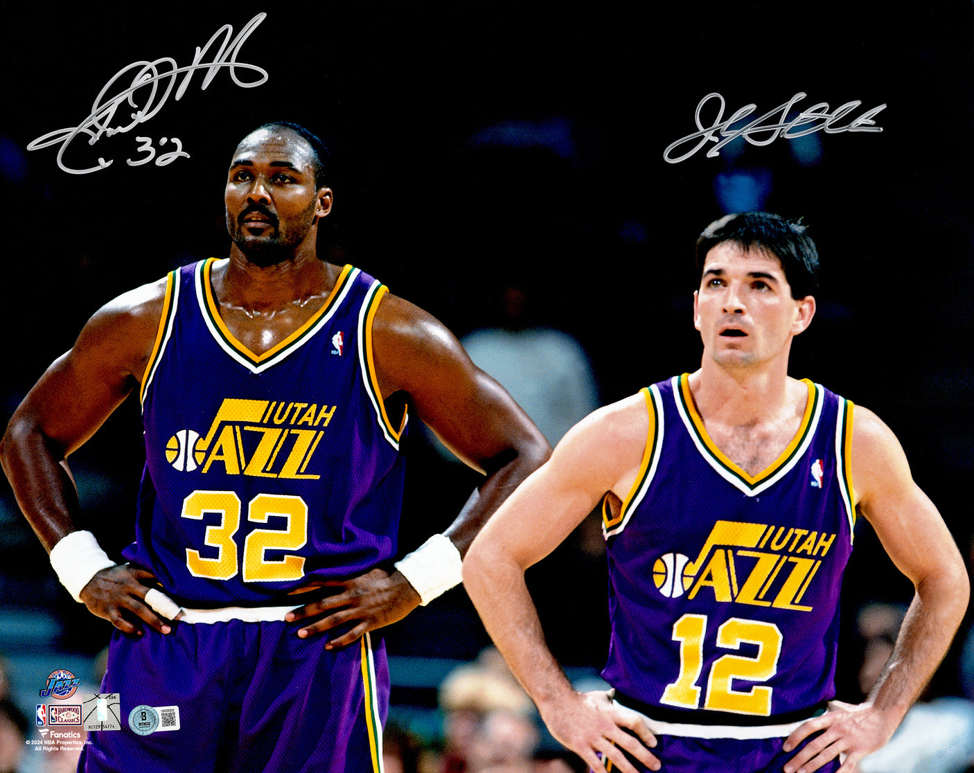John Stockton & Karl Malone Autographed 16x20 Photo Utah Jazz Spotlight Beckett BAS Witness Stock #235777