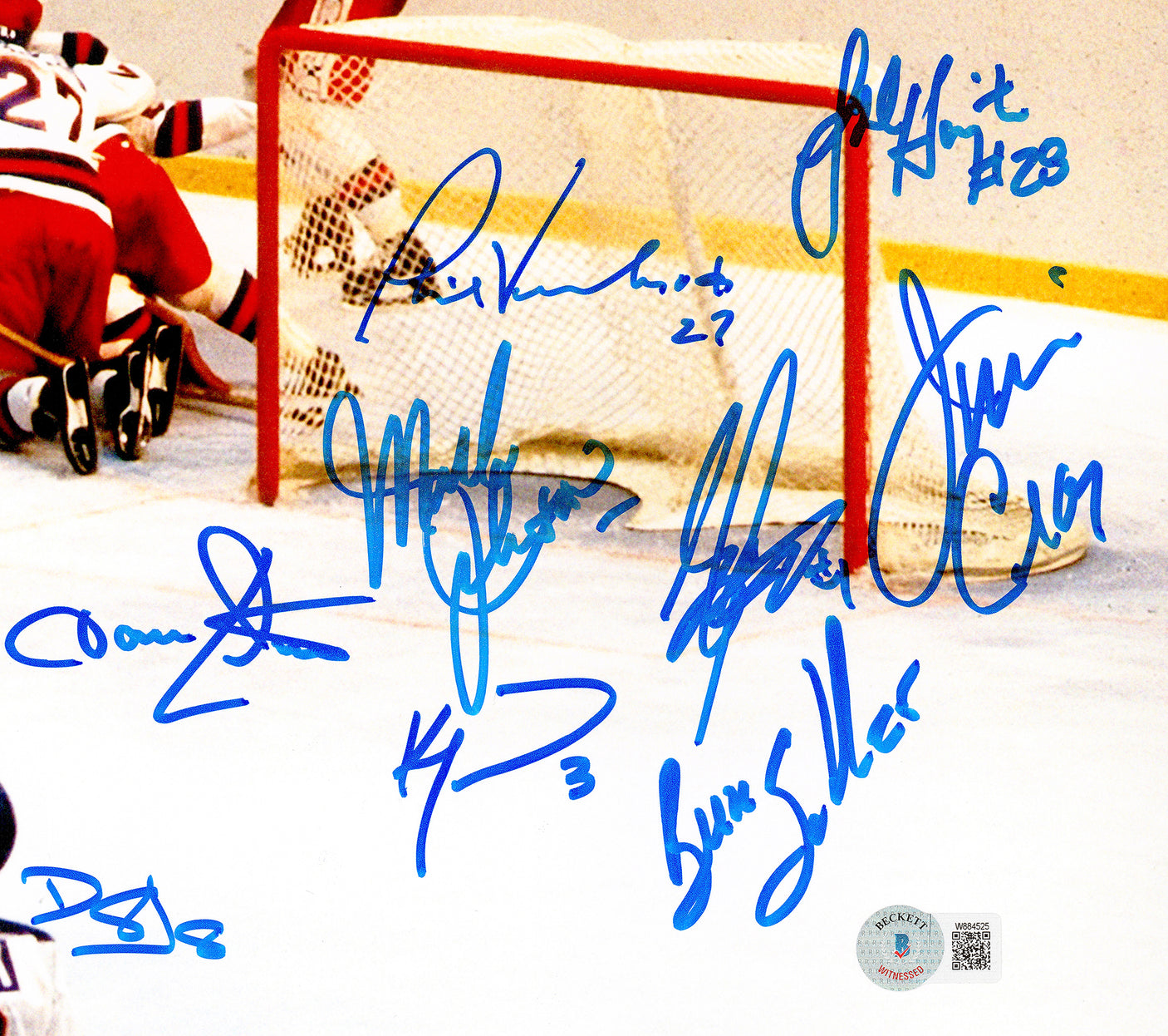 1980 USA Olympics Hockey Miracle On Ice Team Signed Autographed 16x20 Photo "Do You Believe In Miracles?!" With 18 Signatures Including Jim Craig & Mike Eruzione Beckett BAS Witness Stock #236157