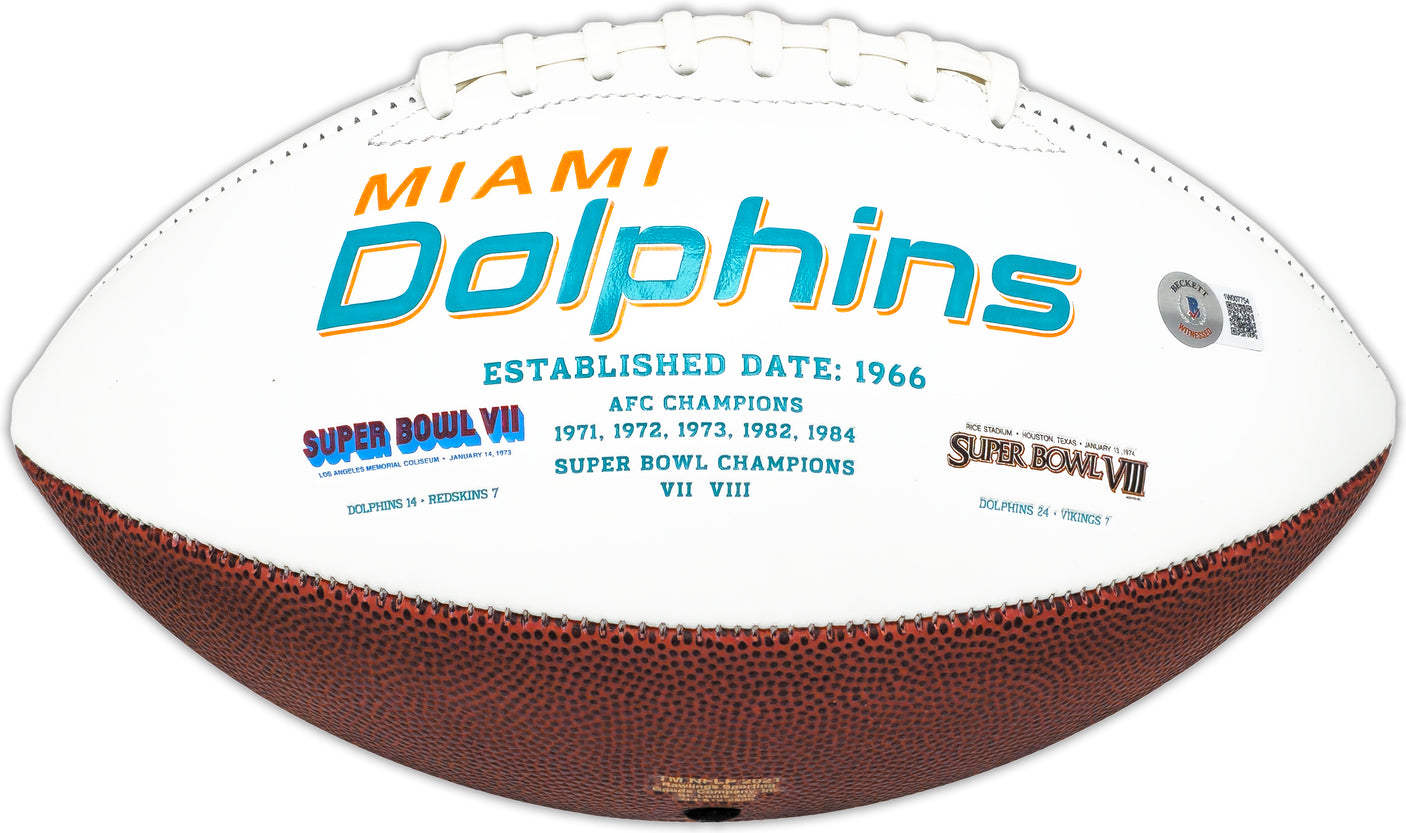 De'Von Achane Autographed Miami Dolphins White Logo Football Beckett BAS Witness Stock #221538