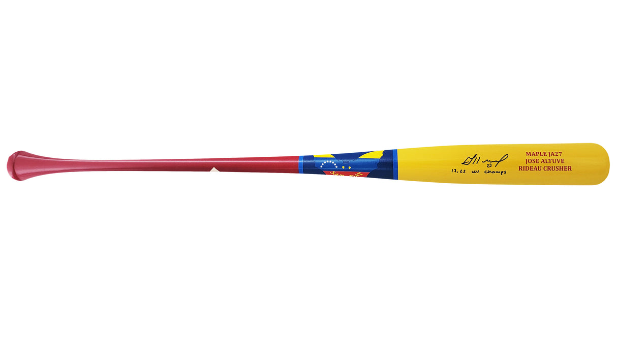 Jose Altuve Autographed Yellow Sam Player Model Bat Houston Astros "17, 22 WS Champs" Beckett BAS Witness Stock #210116