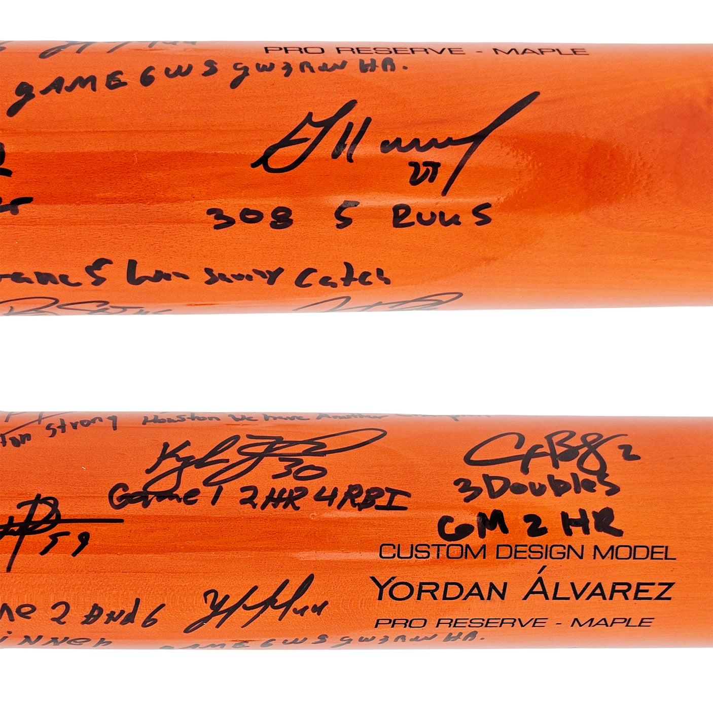 2022 World Series Champion Houston Astros Team Signed Autographed Orange & Silver Victus Yordan Alvarez Pro Reserve Maple Bat With 20 Signatures Including Jose Altuve & Yordan Alvarez Beckett BAS Witness Stock #220887