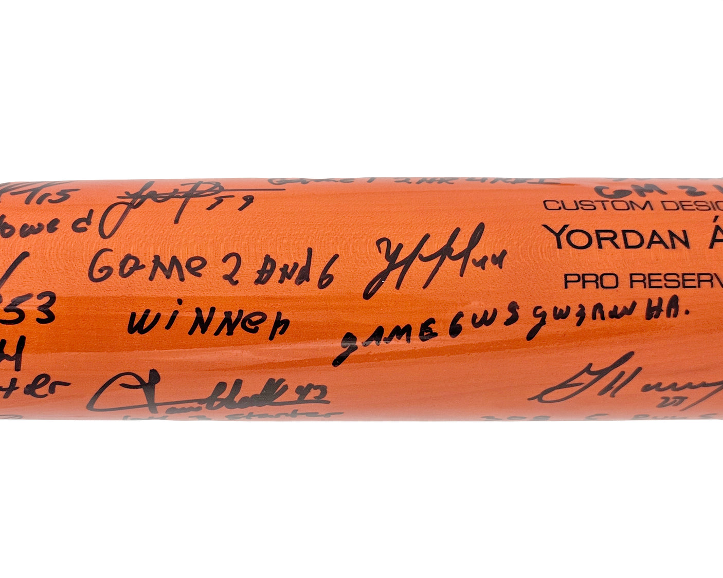 2022 World Series Champion Houston Astros Team Signed Autographed Orange & Silver Victus Yordan Alvarez Pro Reserve Maple Bat With 20 Signatures Including Jose Altuve & Yordan Alvarez Beckett BAS Witness Stock #220887