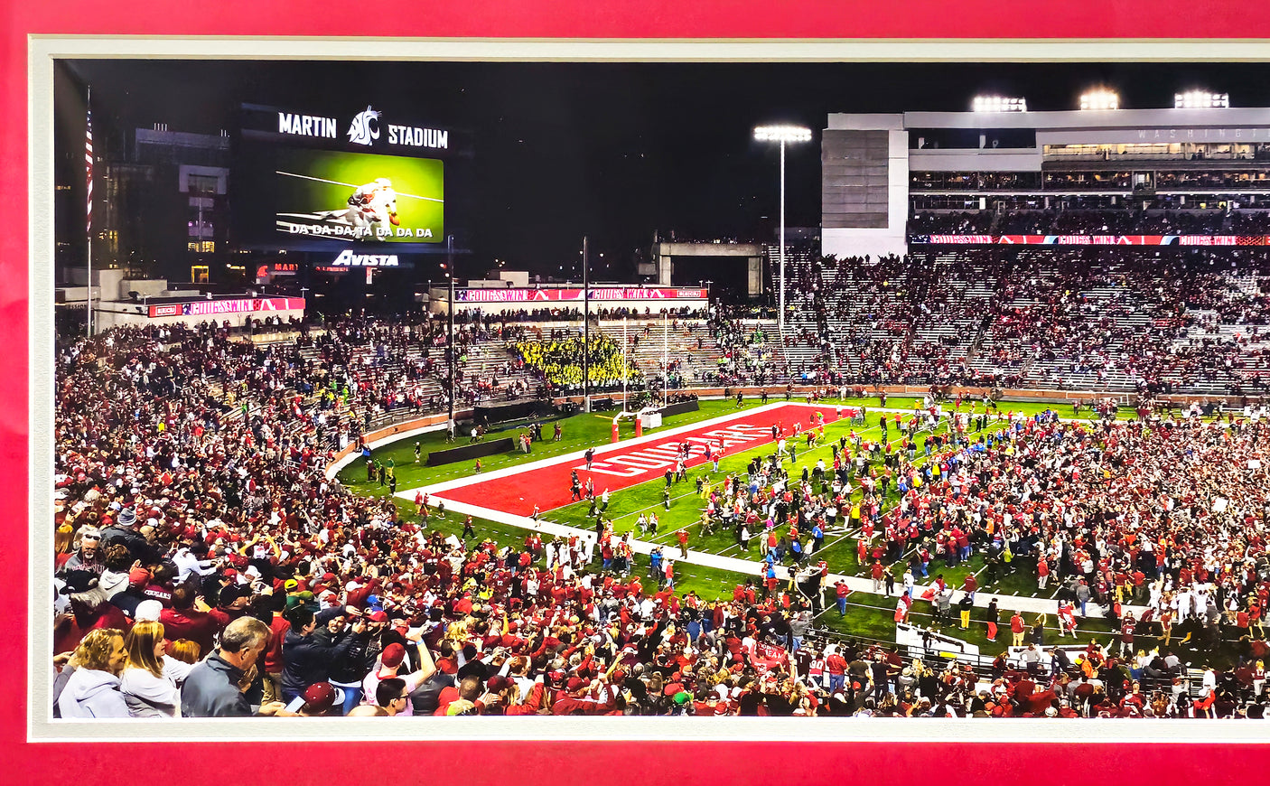 Unsigned Framed 12x36 Panoramic Photo Washington State Cougars Storm the Field Stock #235674