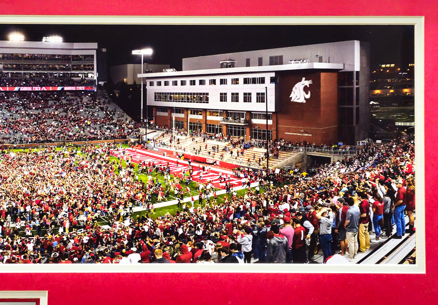 Unsigned Framed 12x36 Panoramic Photo Washington State Cougars Storm the Field Stock #235674