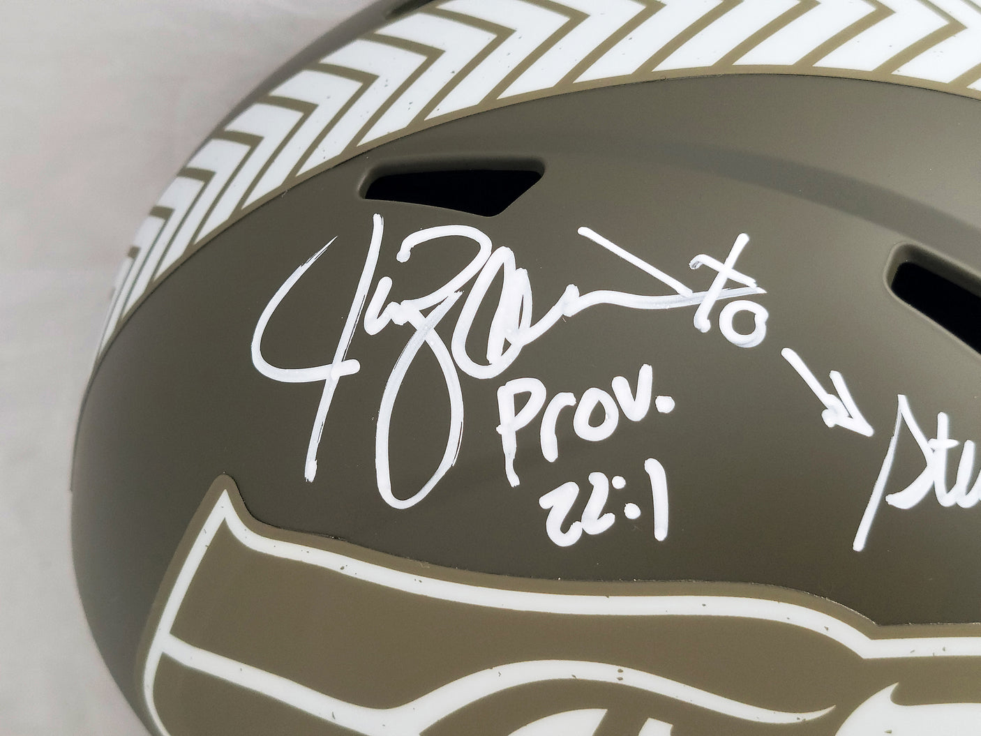 Steve Largent & Jim Zorn Autographed Seattle Seahawks Camo Salute To Service Full Size Replica Speed Helmet "Go Hawks!" MCS Holo Stock #210443