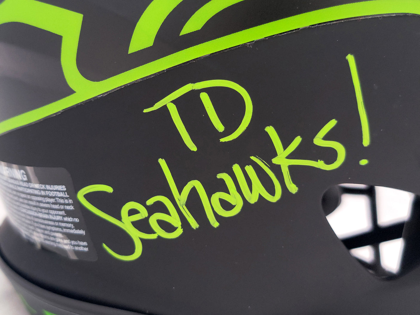 Steve Largent & Jim Zorn Autographed Seattle Seahawks Eclipse Black Full Size Authentic Speed Helmet "TD Seahawks!" MCS Holo Stock #210444