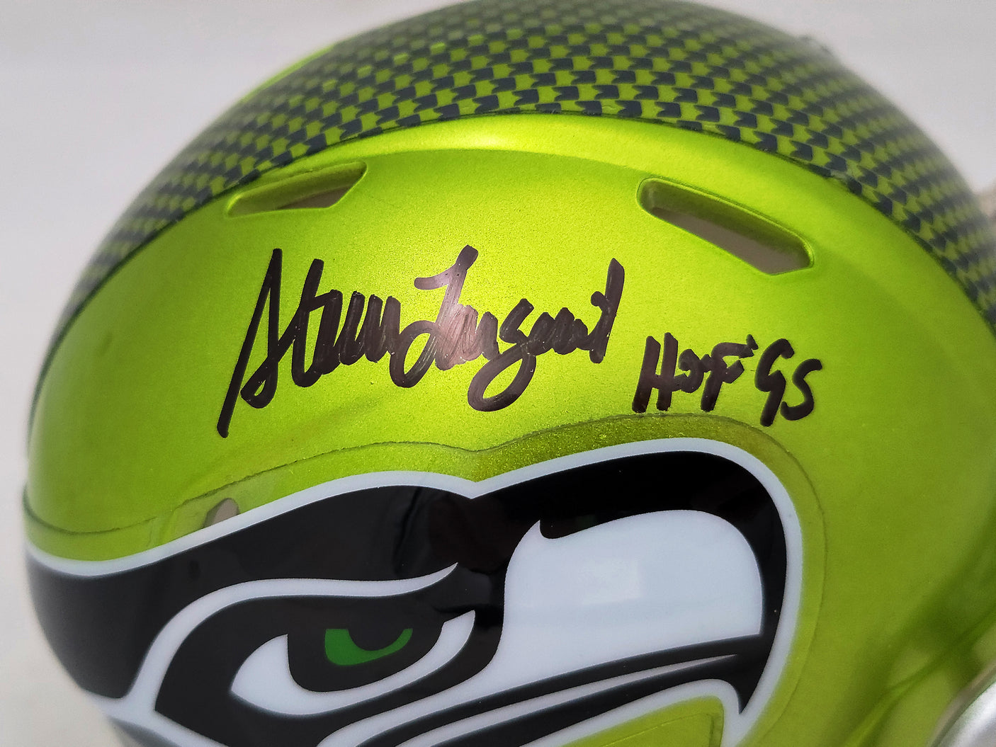 Steve Largent Autographed Seattle Seahawks Flash Green Mini Helmet "HOF 95" MCS Holo Stock #210466