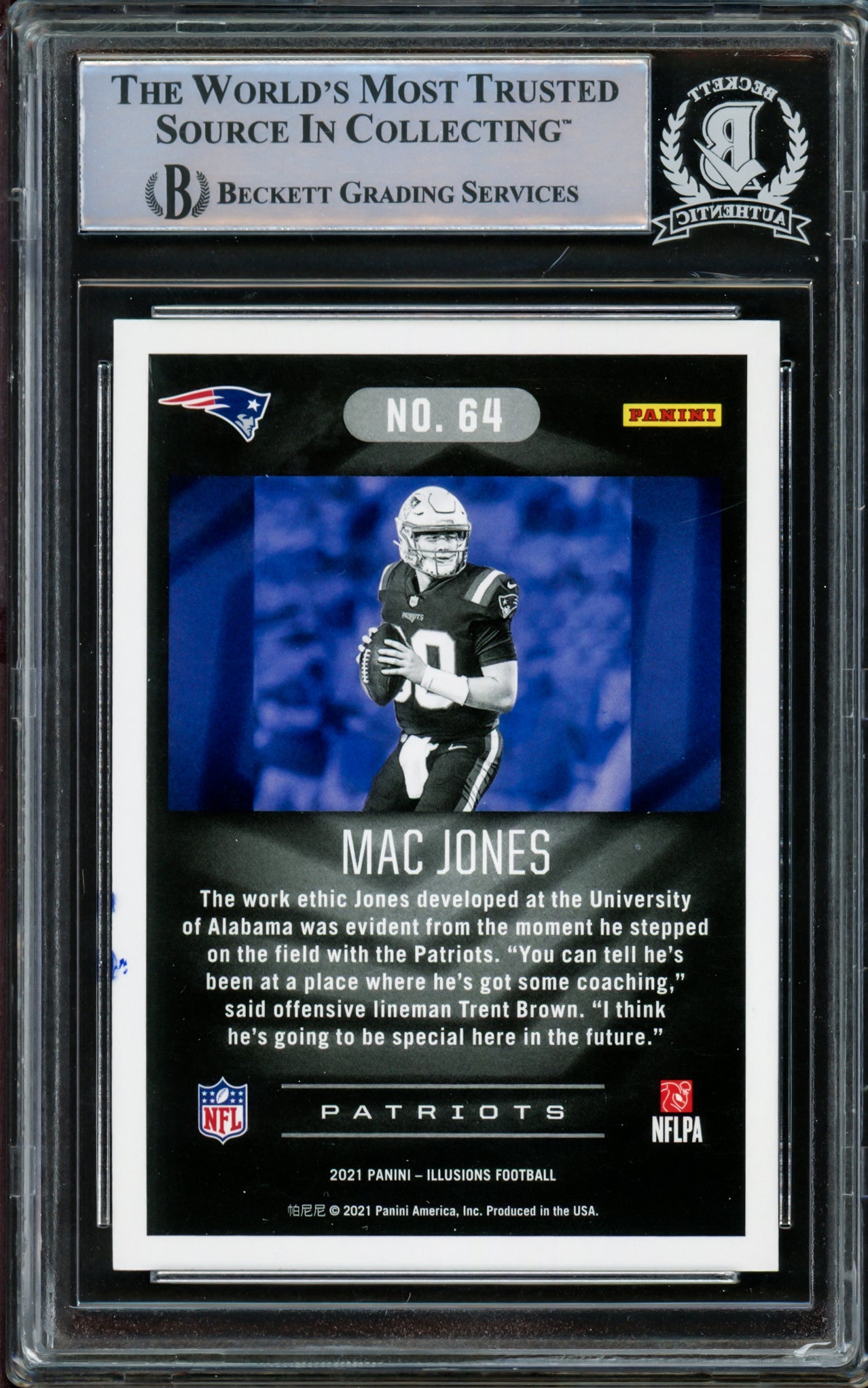 Mac Jones Autographed 2021 Panini Illusions Green Emerald Rookie Card #64 New England Patriots Beckett BAS #14860803
