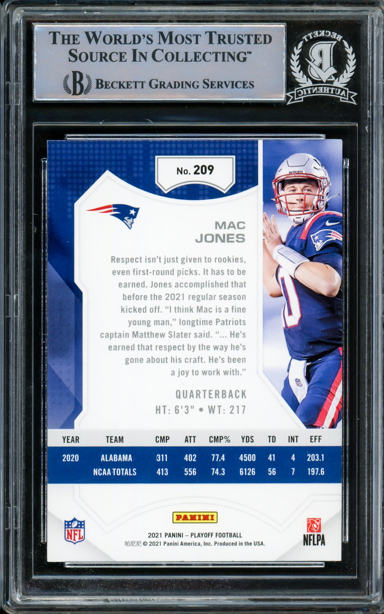 Mac Jones Autographed 2021 Panini Playbook Kickoff Rookie Card #209 New England Patriots Beckett BAS #14860809