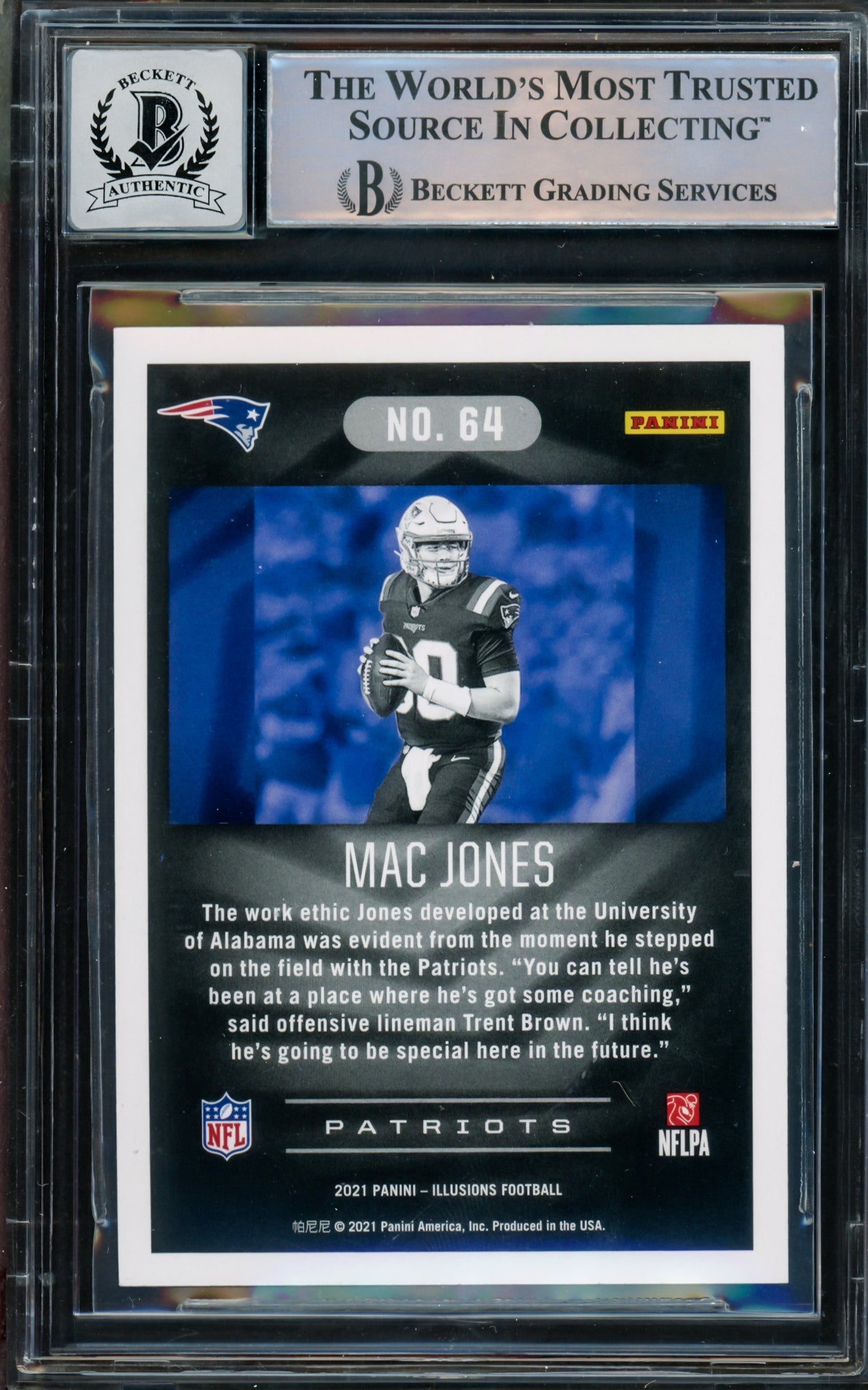 Mac Jones Autographed 2021 Panini Illusions Green Emerald Rookie Card #64 New England Patriots Auto Grade Gem Mint 10 Beckett BAS #14867237