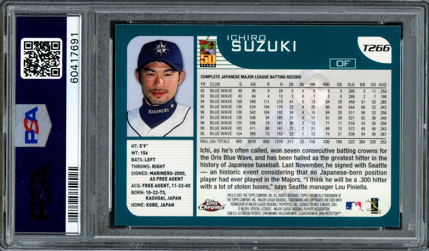 Ichiro Suzuki Autographed 2001 Topps Chrome Traded Rookie Card #T266 Seattle Mariners PSA 10 Auto Grade Gem Mint 10 "01 ROY/MVP" PSA/DNA #60417691