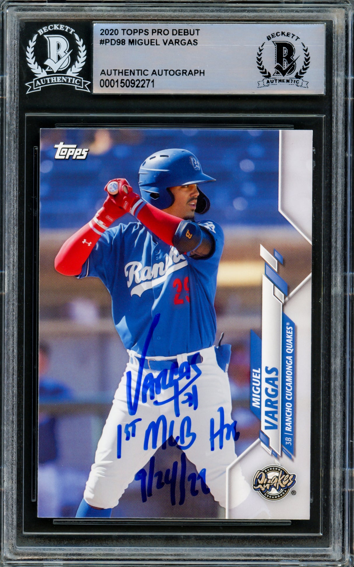Miguel Vargas Autographed 2020 Topps Pro Debut Rookie Card #PD-98 Dodgers, White Sox "1st MLB HR 9/24/22" Beckett BAS Stock #210845