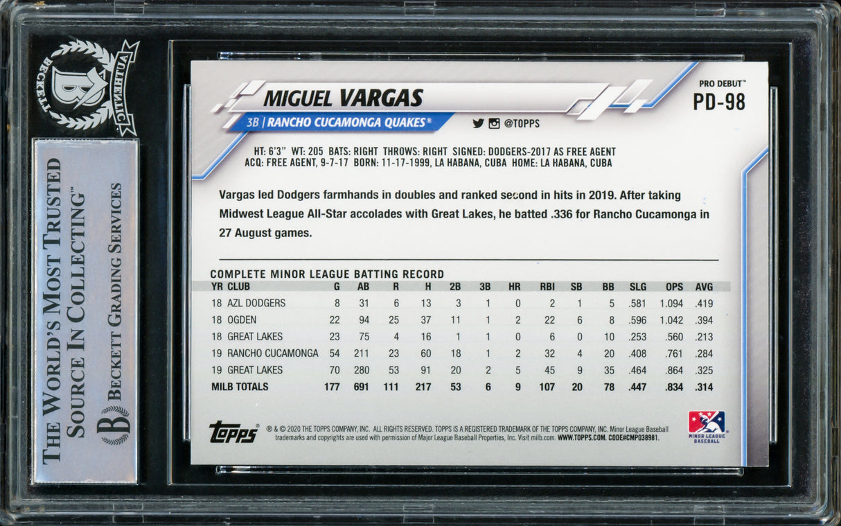 Miguel Vargas Autographed 2020 Topps Pro Debut Rookie Card #PD-98 Dodgers, White Sox "1st MLB HR 9/24/22" Beckett BAS Stock #210845