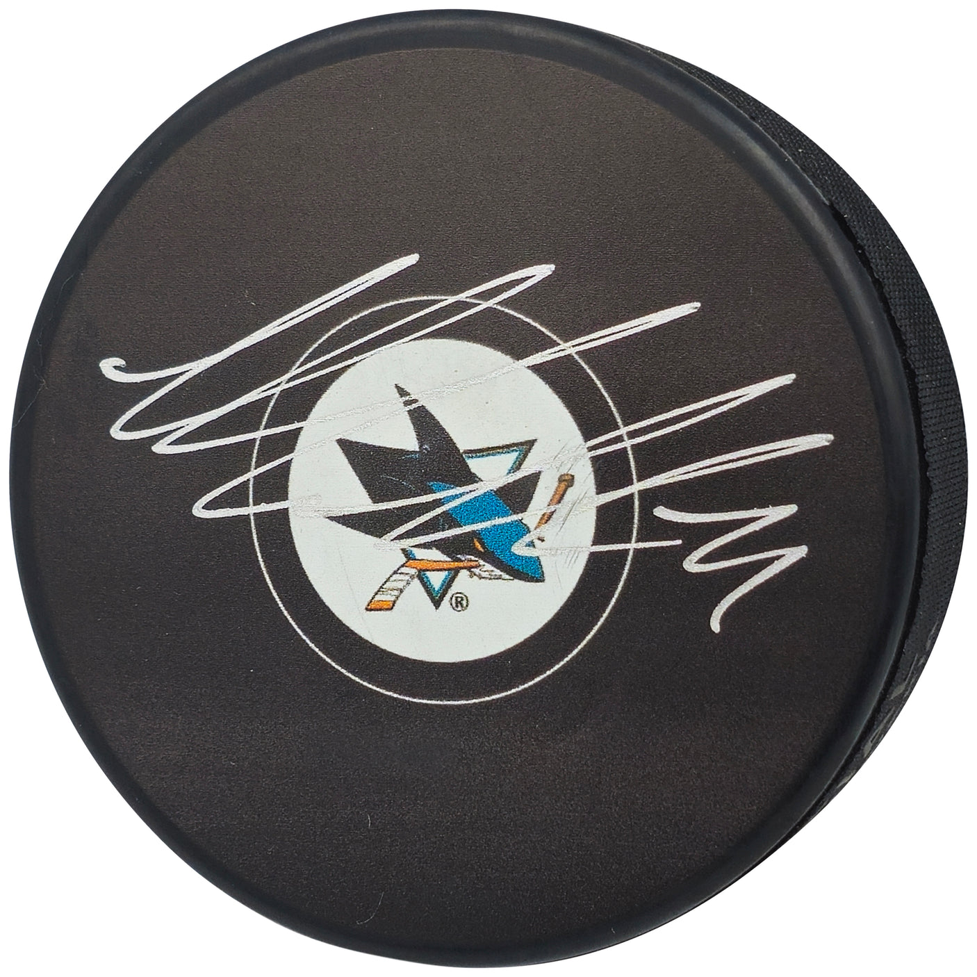 Macklin Celebrini Autographed Official San Jose Sharks Logo Hockey Puck Fanatics Holo Stock #236540