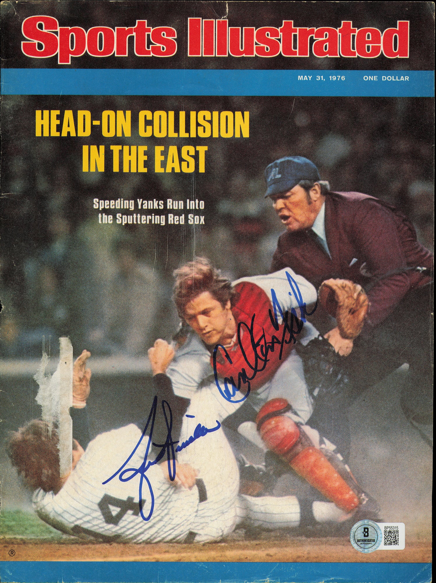 Carlton Fisk & Lou Piniella Autographed Sports Illustrated Cover Beckett BAS QR #BP55315