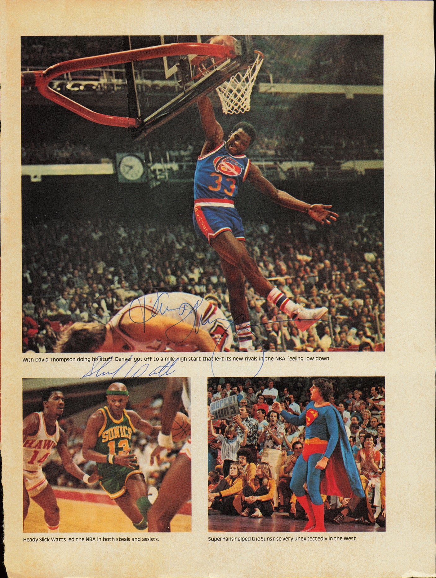 Larry O'Brien, Bob McAdoo & David Thompson Autographed 8x11 Magazine Page Photo Beckett BAS #AE08250