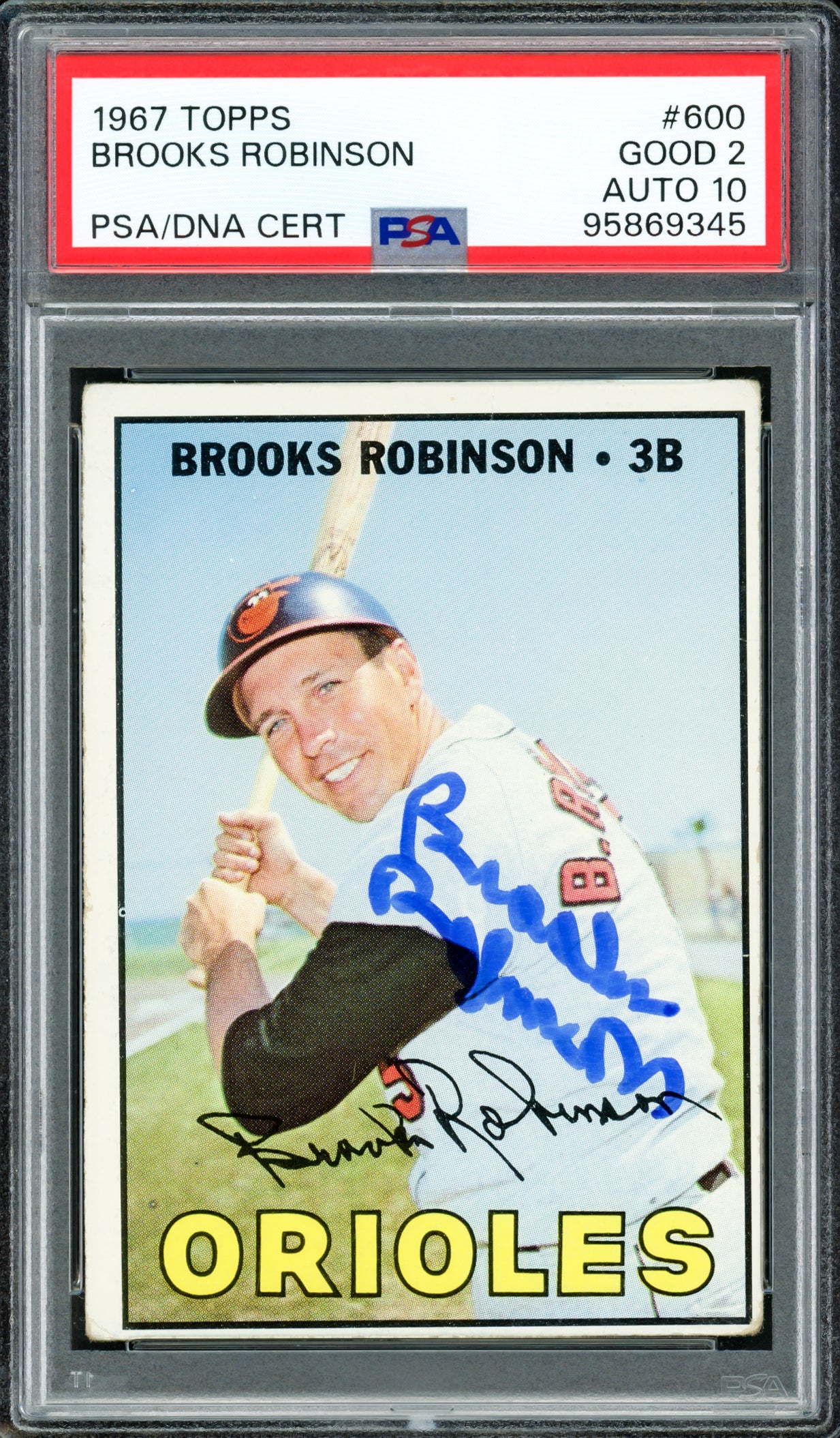 Brooks Robinson Autographed 1967 Topps Card #600 Baltimore Orioles High Number PSA/DNA #95869345