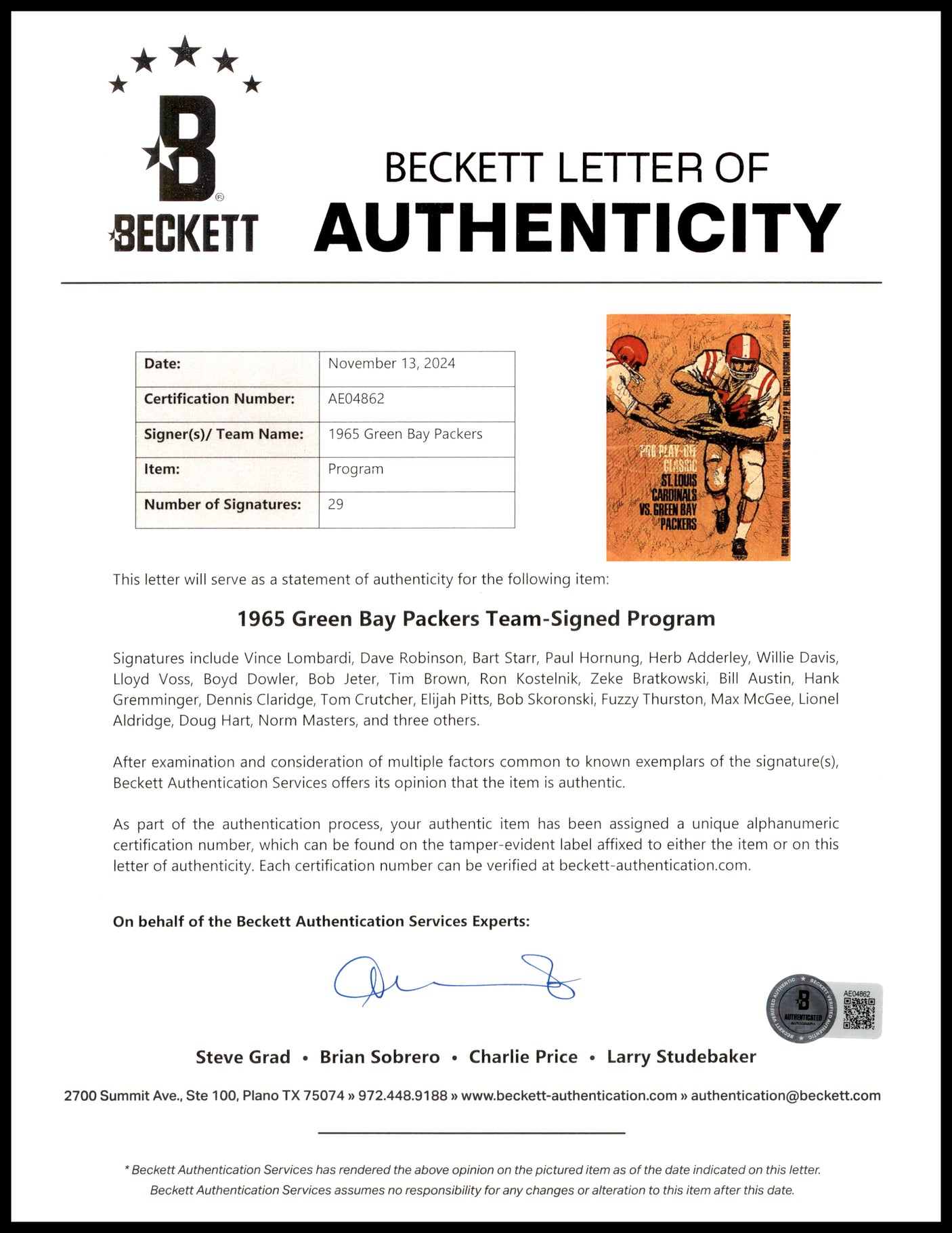 1964-65 Green Bay Packers Team Autographed Official Playoff Program With 26 Signatures Including Vince Lombardi & Bart Starr PSA/DNA & Beckett BAS #AP06274