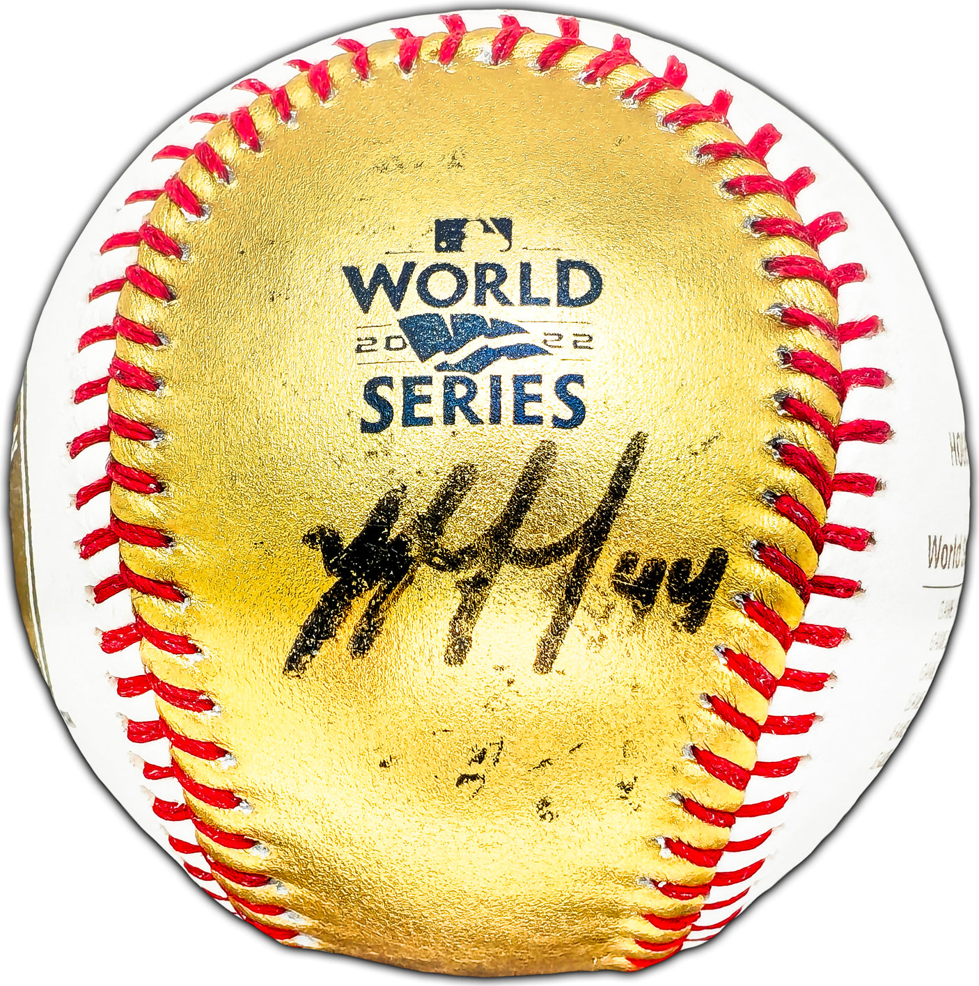 Yordan Alvarez Autographed Official 2022 Gold World Series Logo Baseball Houston Astros Beckett BAS #W381821