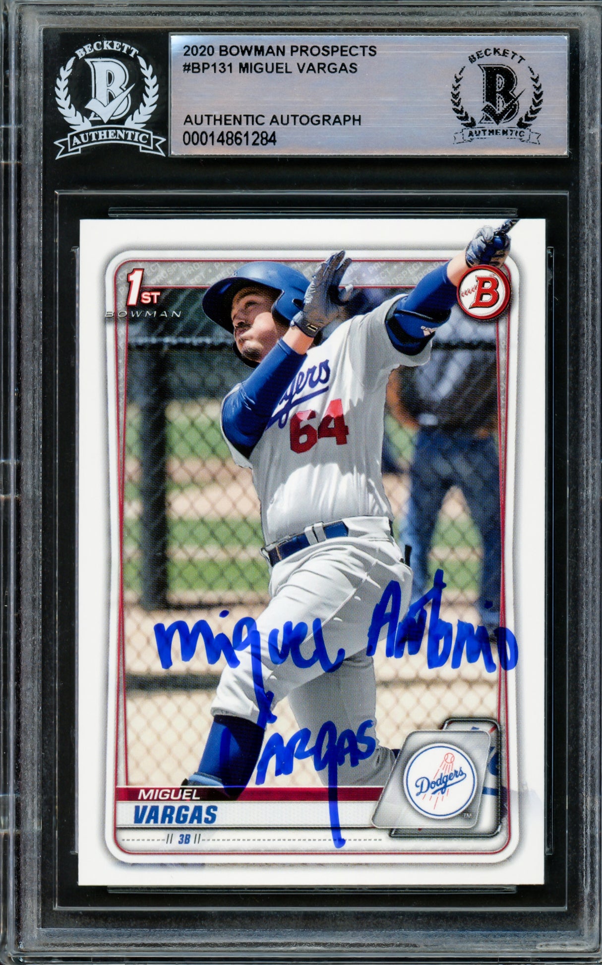 Miguel Vargas Autographed 2020 1st Bowman Rookie Card #BP-131 Dodgers, White Sox Full Name Beckett BAS Stock #210497