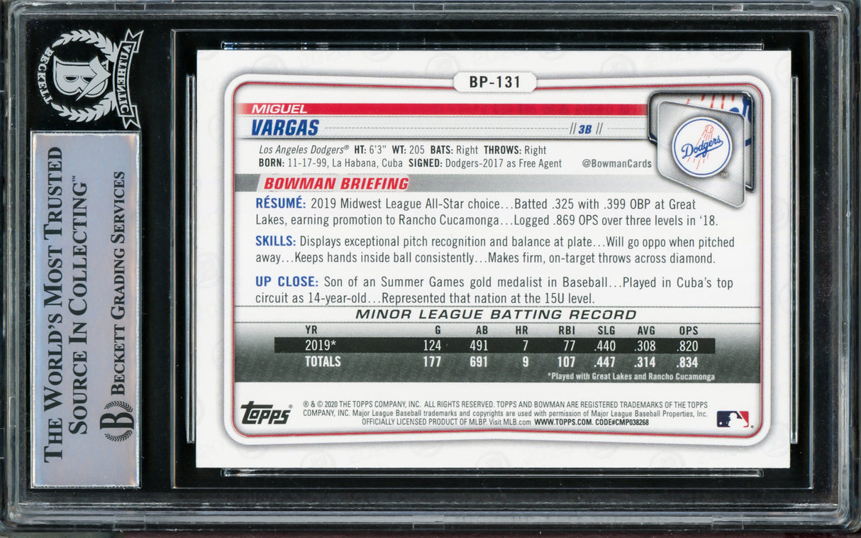 Miguel Vargas Autographed 2020 1st Bowman Rookie Card #BP-131 Dodgers, White Sox Full Name Beckett BAS Stock #210497