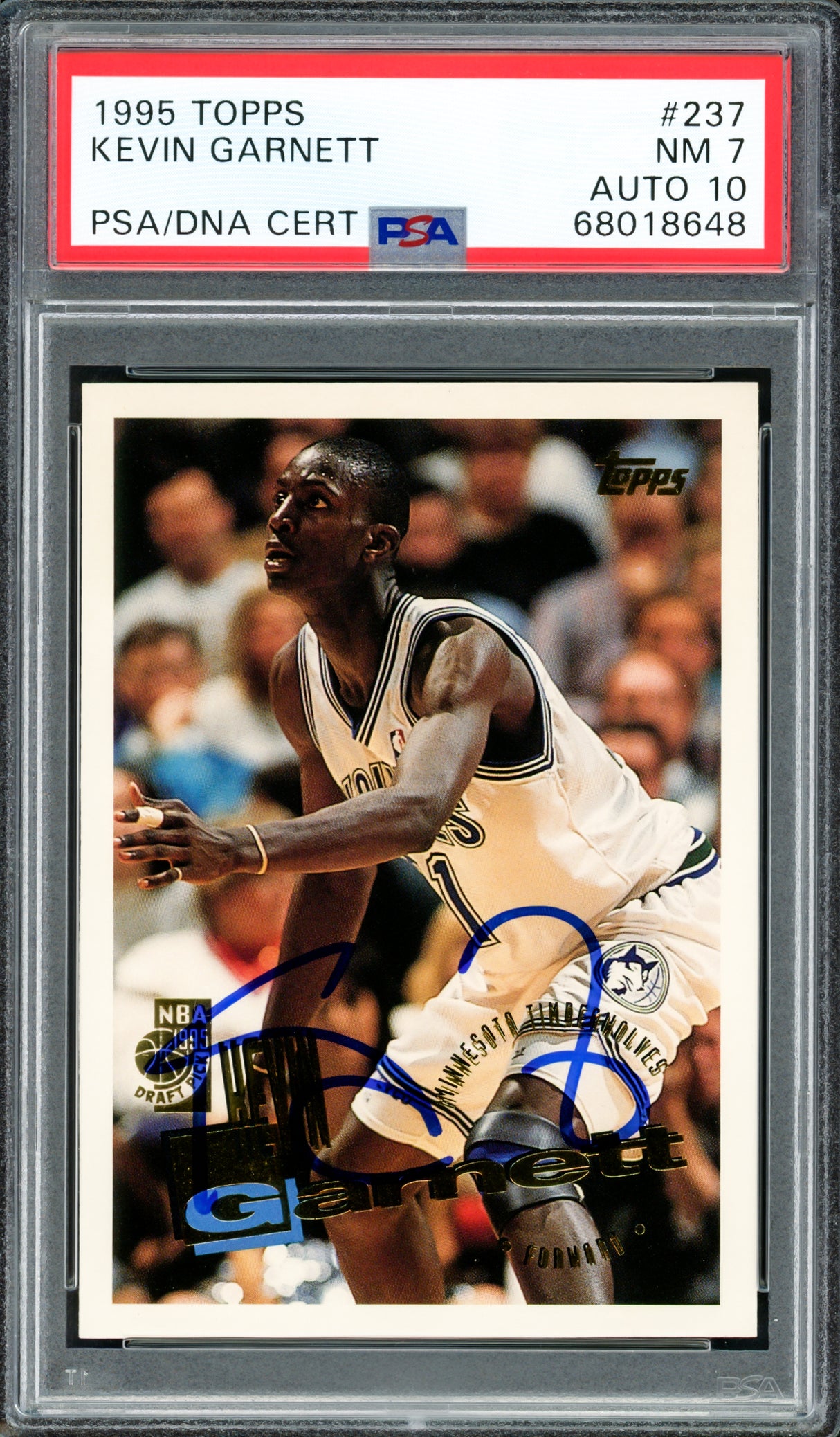 Kevin Garnett Autographed 1995-96 Topps Rookie Card #237 Minnesota Timberwolves PSA 7 Auto Grade Gem Mint 10 PSA/DNA #68018648