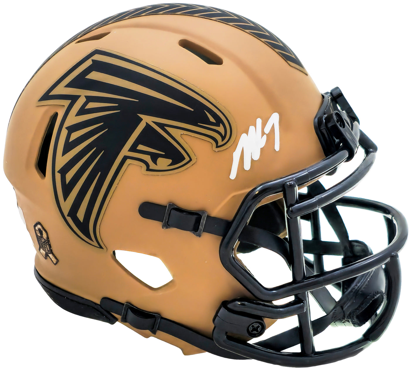 Michael Vick Autographed Atlanta Falcons Camo Brown Speed Mini Helmet Beckett BAS Witness Stock #223741