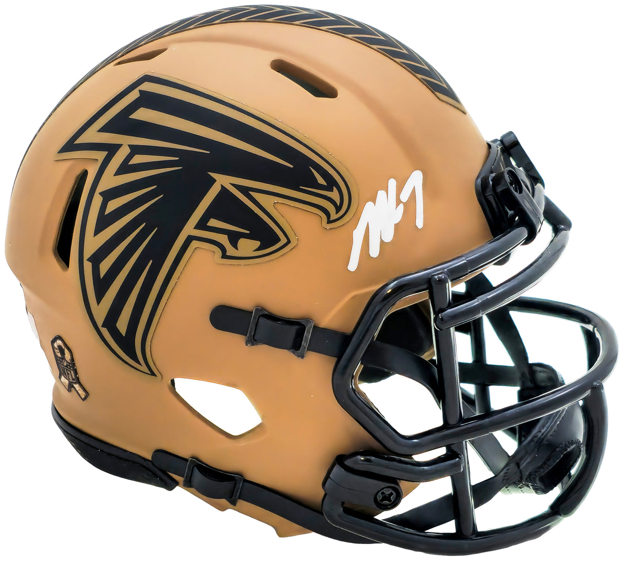 Michael Vick Autographed Atlanta Falcons Camo Brown Speed Mini Helmet Beckett BAS Witness Stock #223741